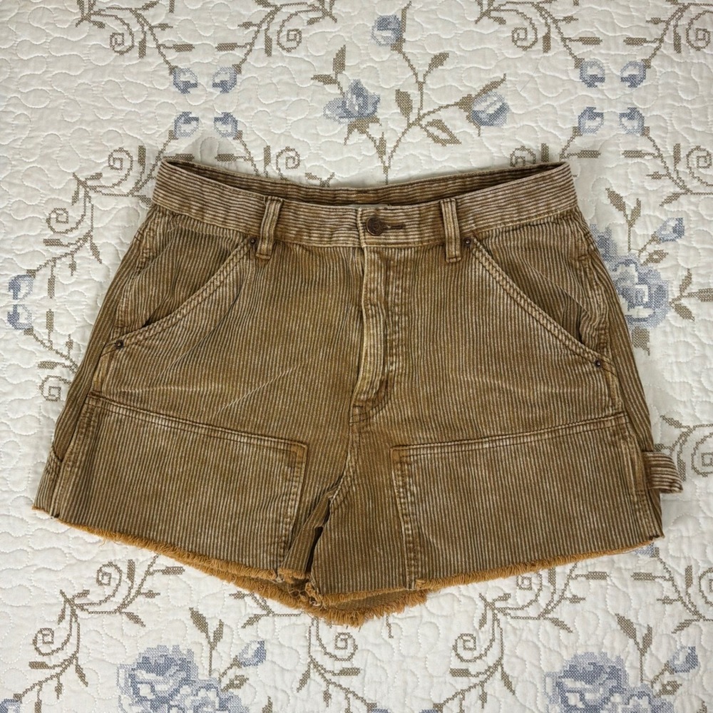 BDG Cut Off Carpenter Shorts Womens 28 Brown Excellent Raw Hem Corduroy